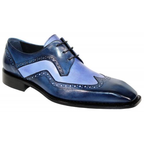 Duca Di Matiste "Saranno" Navy / Light Blue Genuine Italian Calfskin Wingtip Lace-Up Shoes.